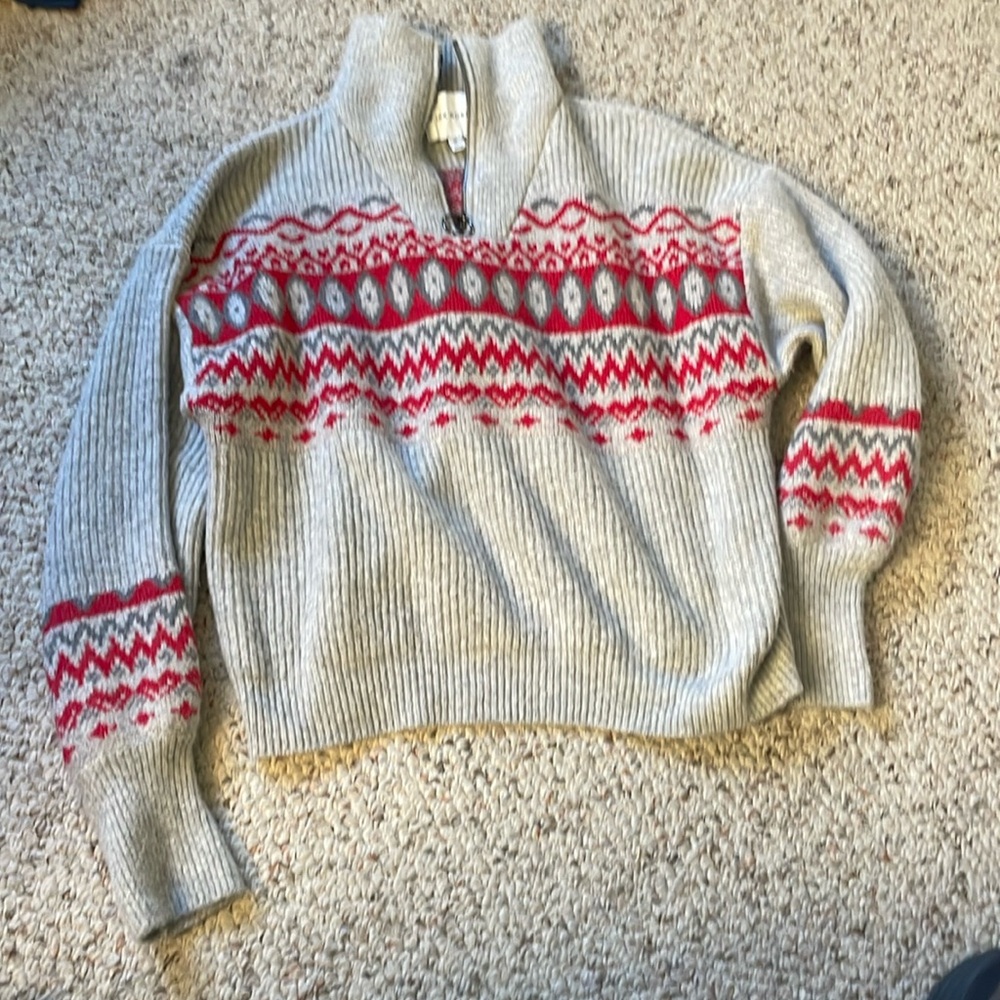 Pink Rose Gray and Red Patterned Sweater